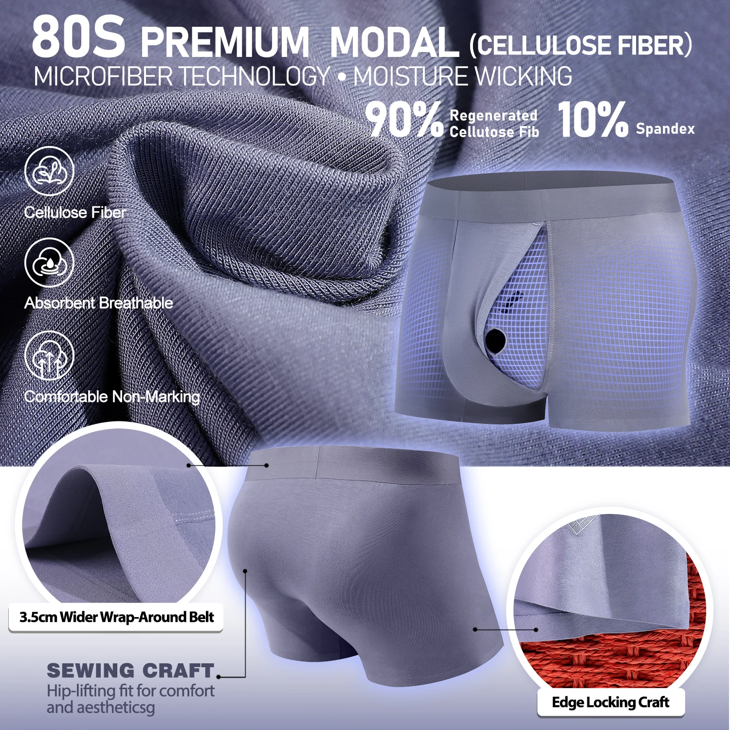 Men's Breathable Underwear Front Open Hole with Adjustable Ring Sheath Boxers Foreskin Long Therapy Enhanced Man Boxers Briefs - Image 6