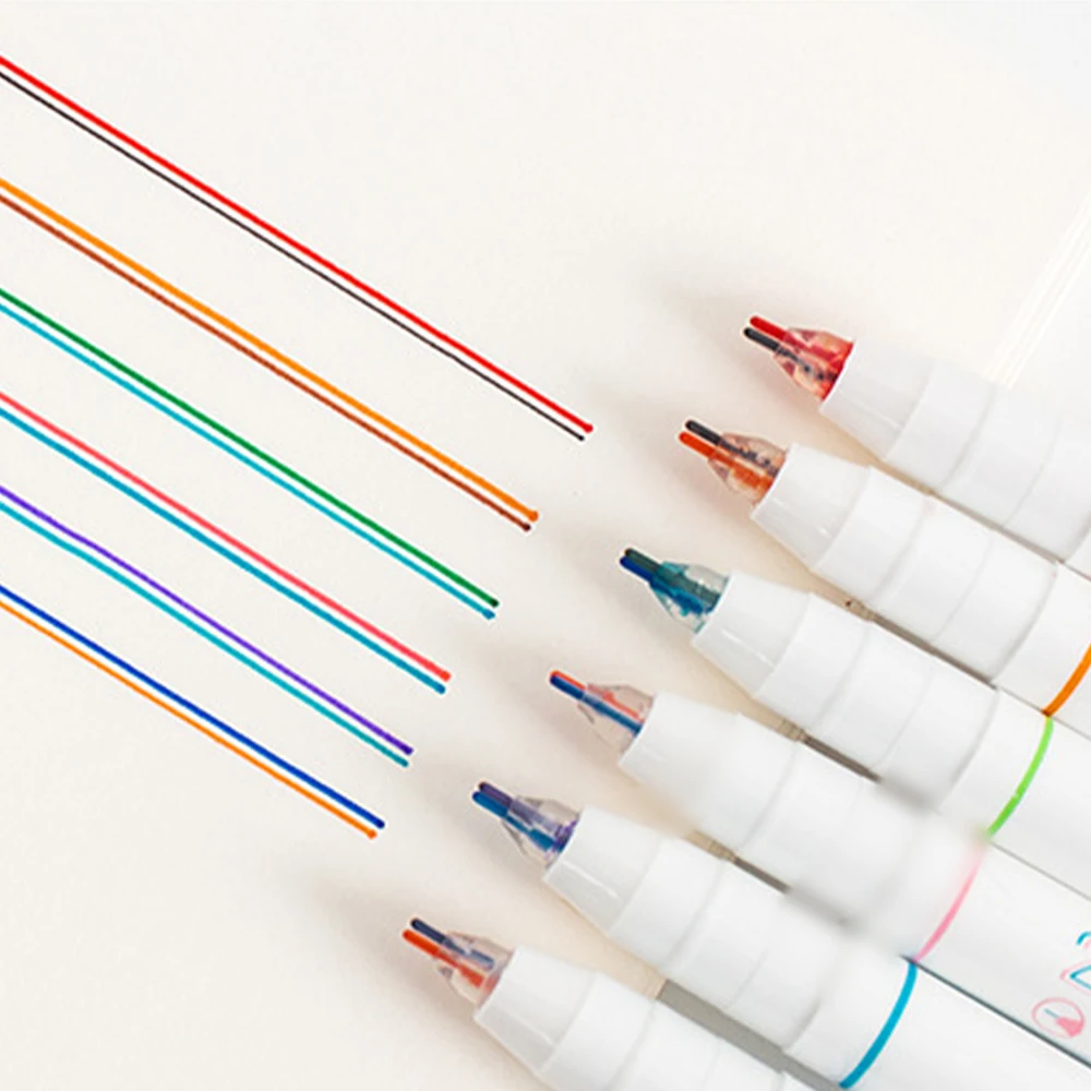 6 Pcs/Set Two-color Line Gel Pens Set Creative Graffiti Pen Art Drawing supplies Kawaii Stationery Student Reading Marker DIY - Image 2