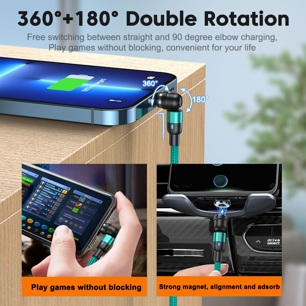 AUFU Magnetic Cable 3M 540 Rotate Magnet Charger Micro USB Type C Cable Mobile Phone Wire Cord For iPhone Samsung Xiaomi Redmi - Image 2